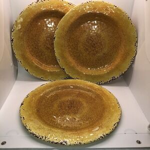 Pier 1 Carmelo Melamine Yellow and Brown Rustic Crackle Dinner Plates Set of 3